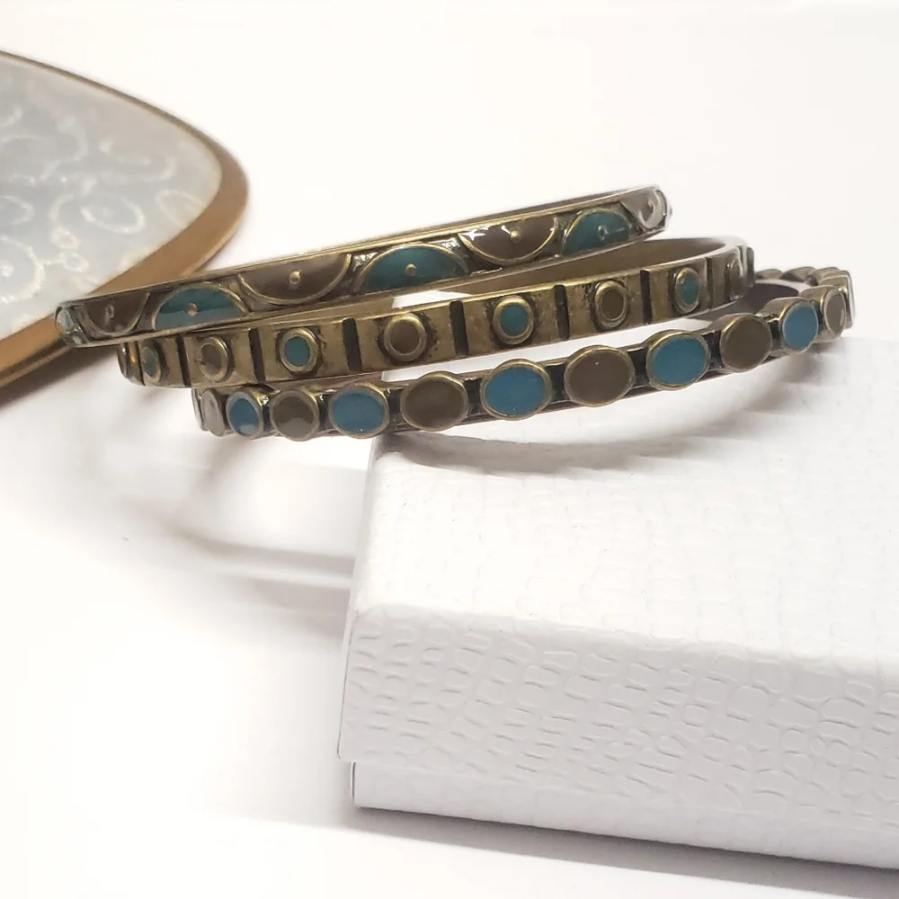 Purple & Blue Enamel Bronze Bangle Bracelet Set of 4 Premier Designs